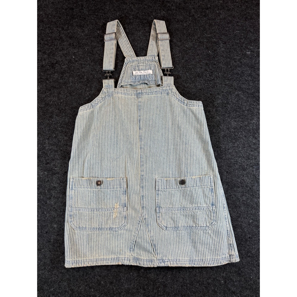 We The Free Hickory Stripe Denim Overall Dress XS Blue White OB1946827